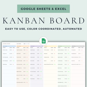 Kanban Board Google Sheets Excel Template Task Tracker Digital To Do List Template Project Planner Activity Tracker Project Management Tool