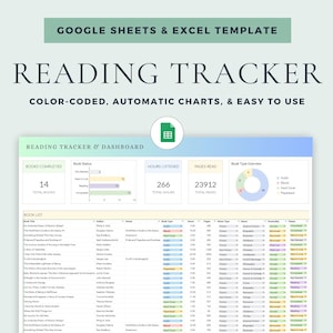 Tracker di lettura Tracker di libri Fogli Google Foglio di calcolo Excel Foglio di calcolo del libro Diario di lettura Registro di lettura Libro di registro Recensione del libro Diagramma di Gantt