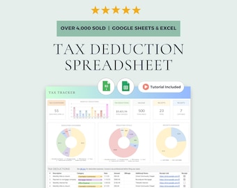 Rastreador de deducciones fiscales: Plantilla de Hojas de cálculo de Google y Excel (Descarga digital)