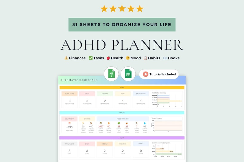 ADHD Digital Planner: Google Sheets Template & Excel Spreadsheet - Etsy