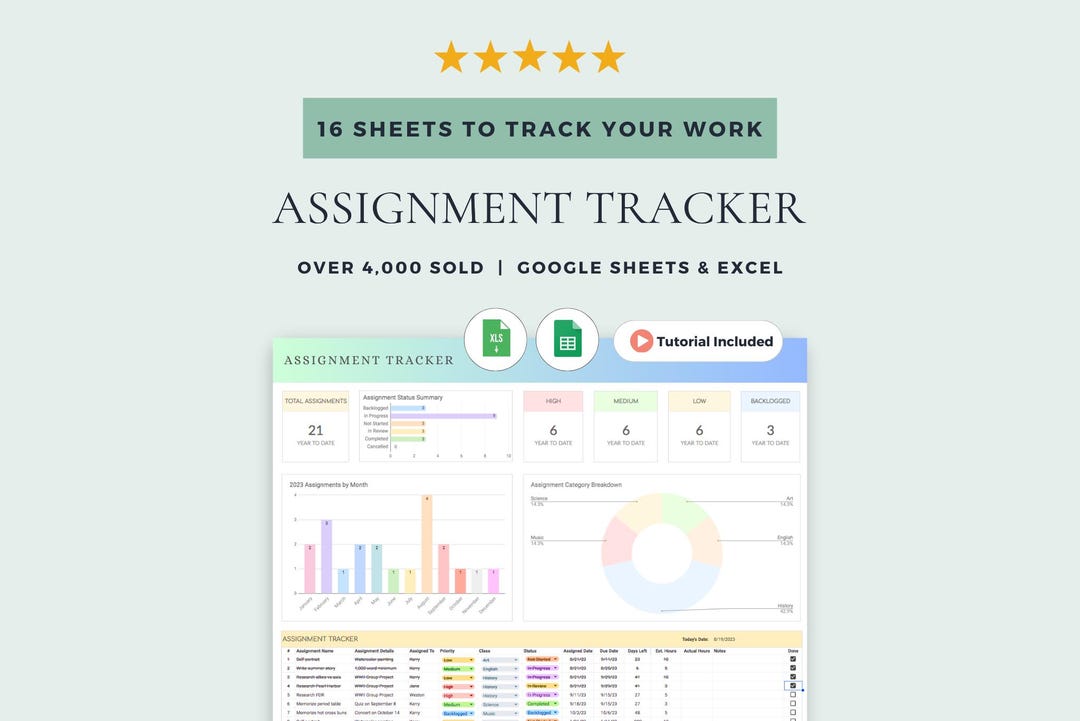 Assignment Tracker and Academic Planner: Google Sheets Template & Excel ...