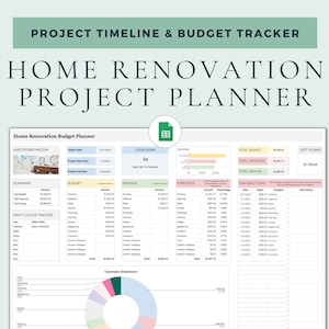 Renovatieplanner Google Spreadsheets Home-projectplanner Excel-spreadsheet Remodelingplanner Budgetplanner DIY-planner Afdrukbare planner