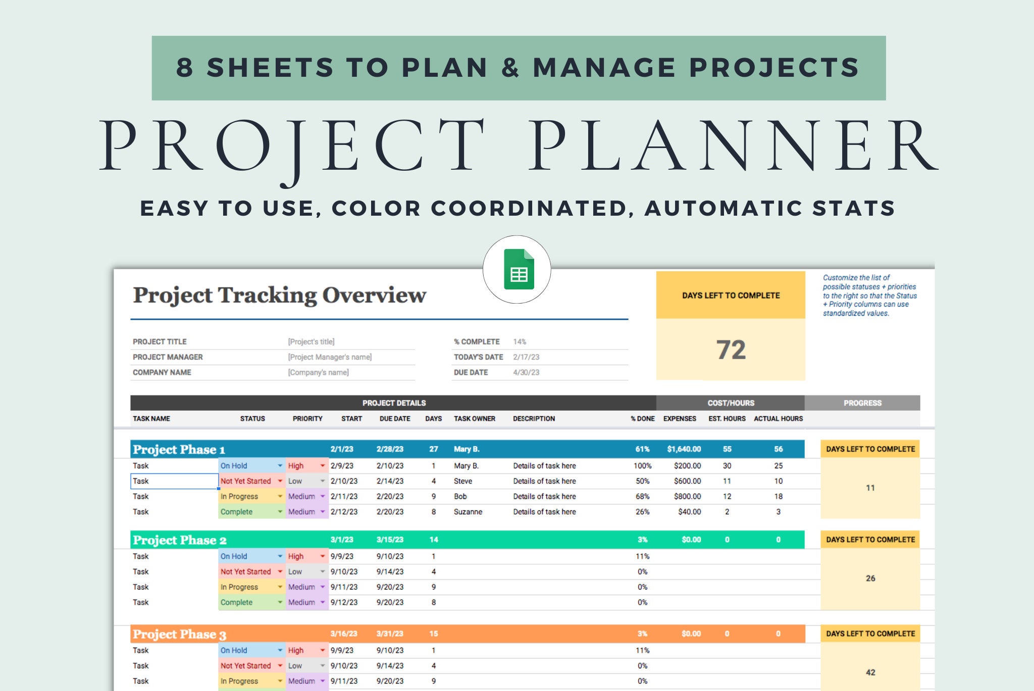 Project Tracker Project Management Template Daily to Do List - Etsy Canada