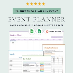 Event Planner and Event Tracker: Google Sheets Template & Excel Spreadsheet. Party Planner | Birthday Planner | Wedding Planner