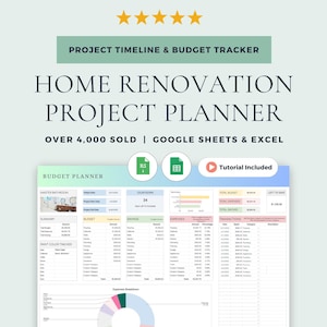 Renovation Planner and Home Renovation Budget Planner: Google Sheets Template & Excel Spreadsheet