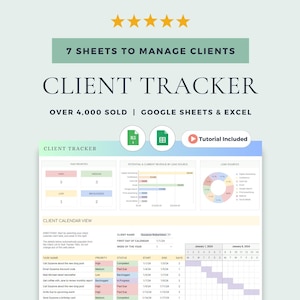 Rastreador de clientes, planilhas do Google e CRM do Excel com modelo de fatura (download digital)