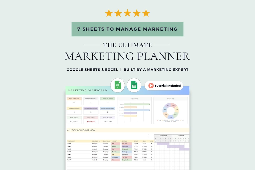 Marketing Planner With Campaign Tracker, Content Calendar, and Podcast Planner: Google Sheets ...