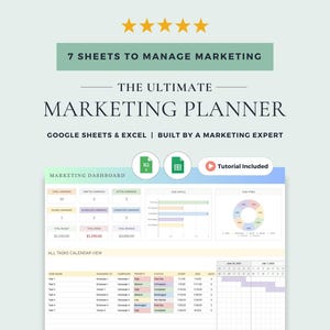Marketing Planner with Campaign Tracker, Content Calendar, and Podcast Planner: Google Sheets & Excel Template (Digital Download)