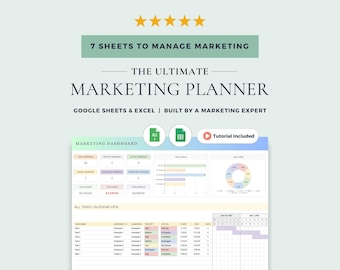 Marketing Planner with Campaign Tracker, Content Calendar, and Podcast Planner: Google Sheets & Excel Template (Digital Download)