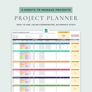 Project Tracker Project Management Template Google Sheets Excel Template Digital Project Planner Project Timeline Gantt Chart Task Tracker