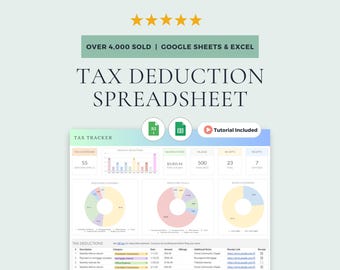 Tax Deduction Tracker: Google Sheets & Excel Template (Digital Download)