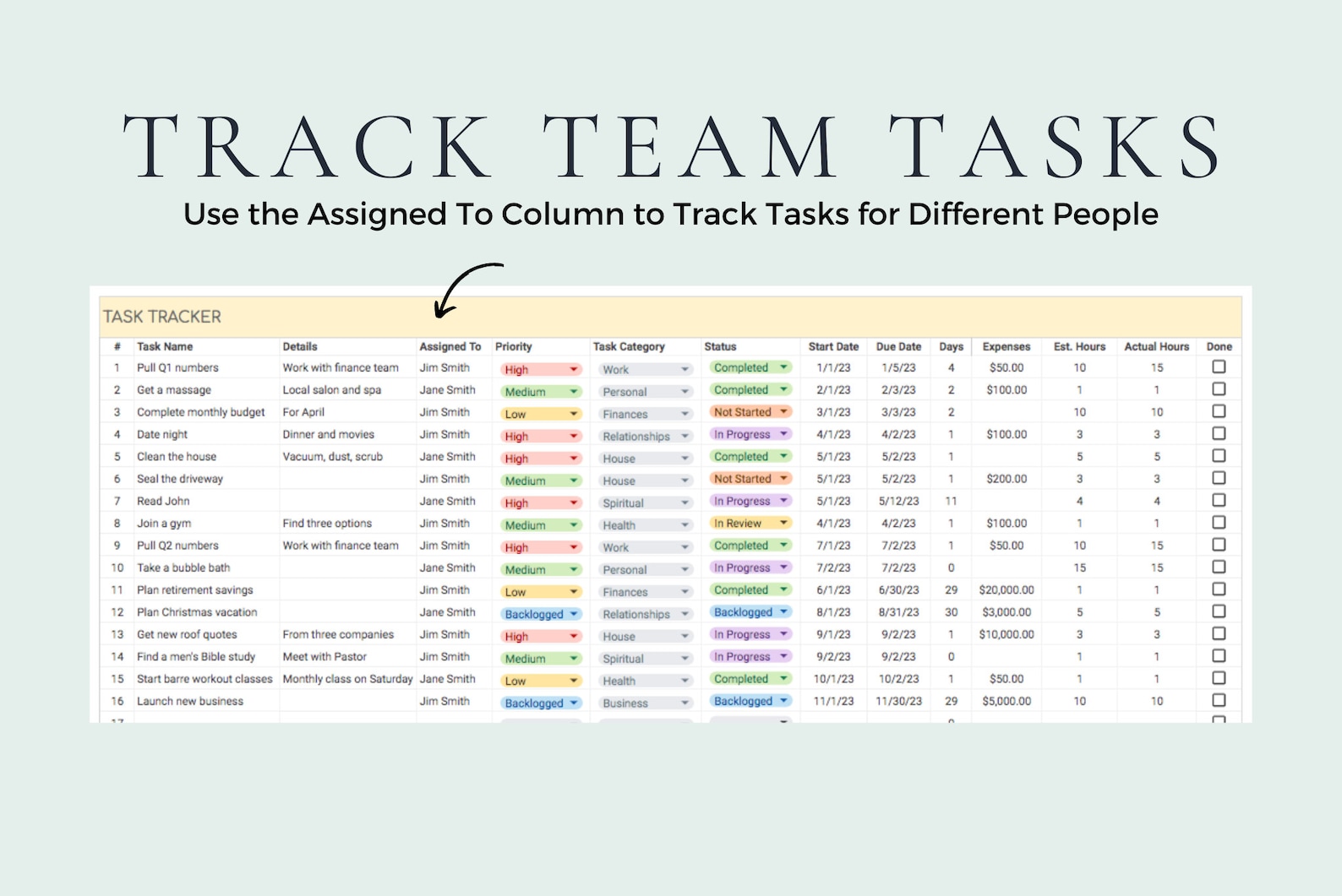 Task Tracking Spreadsheet Task Planner Digital to Do List Google Sheets ...
