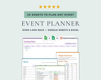 Event Planner and Event Tracker: Google Sheets Template & Excel Spreadsheet. Party Planner | Birthday Planner | Wedding Planner
