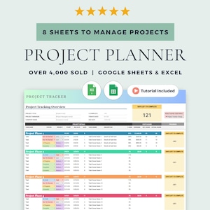 Project Tracker Project Management Template Google Sheets Excel Template Digital Project Planner Project Timeline Gantt Chart Task Tracker