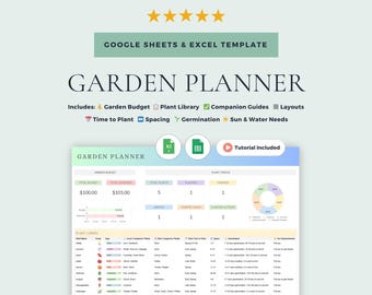 Garden Planner with Plant Companion Guide, Garden Budget, and Garden Layout: Google Sheets Template & Excel Spreadsheet (Digital Download)