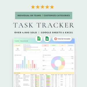 Task Tracker, Task Planner, and Digital To Do List: Google Sheets Template & Excel Spreadsheet