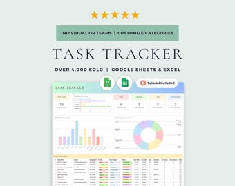 Task Tracker, Task Planner, and Digital To Do List: Google Sheets Template & Excel Spreadsheet