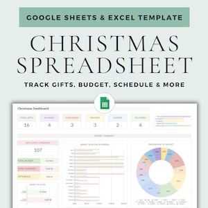 Christmas Spreadsheet, Christmas Gift Tracker, Holiday Tracker, Google Sheets Excel Template Christmas Wishlist Christmas Budget Spreadsheet