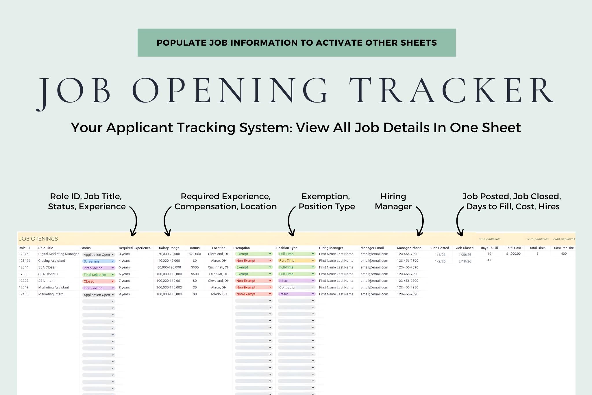 Vacancy Tracking Recruiting Tracker With Hiring Tracker, Candidate Tracker, and ...