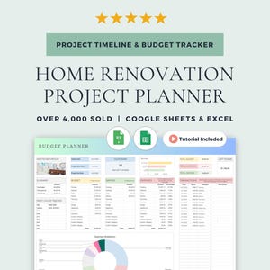 Renovation Planner and Home Renovation Budget Planner: Google Sheets Template & Excel Spreadsheet