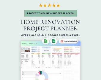 Renovation Planner and Home Renovation Budget Planner: Google Sheets Template & Excel Spreadsheet