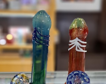 Hand blown glass penis shaped collectible pipe. Free GIFT included