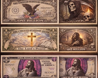One Million Billion Trillion Dollar Bills Grim Reaper Santa Muerte Psalm 23 Collectors Gifts