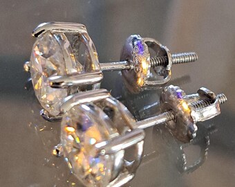 Sterling Silver Moissanite Stud Earrings: Over 3ct TW, Screw Back, Unisex