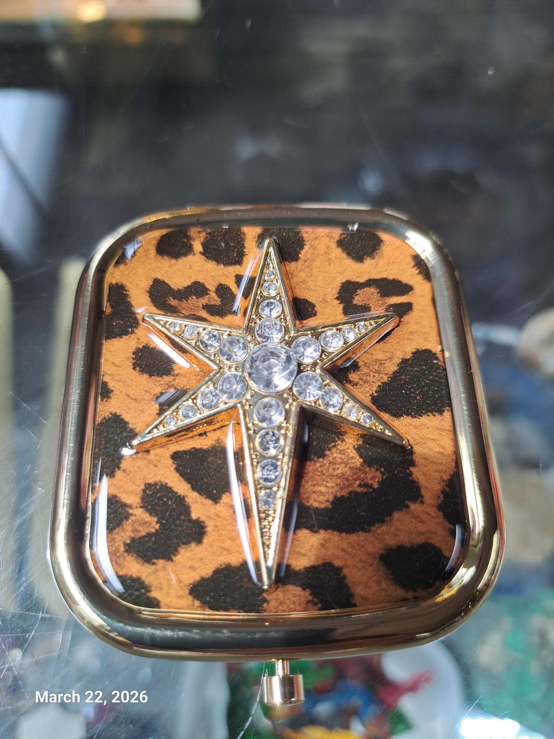 Avon 1990 Leopard Print Gold Tone 2 Mirror Compact Rhinestone New With ...