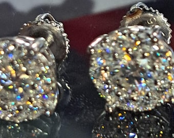Sterling Silver Moissanite Stud cluster Earrings: 1.5 carat TW, Screw Back, Unisex