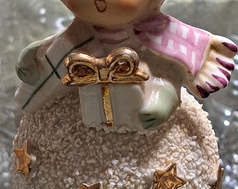 Vintage 1950 Semco Christmas Tree Girl Snowball Spaghetti Gift bell 4.5 inch