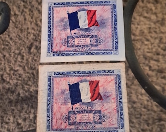 1944 Allied Military 5 Franc Paper Notes – WWII Era French Currency (Lot of 5)