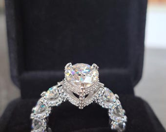 5 Carat Pear Moissanite Eternity Band Ring, Sterling Silver, Size 7 (Boxed, Certified)