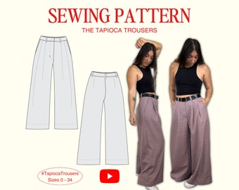 Tapioca Trousers PDF Pattern, Sizes 0-34, Beginner Sewing Pattern + Video Tutorial, Wide Leg Pants, Pleated Trousers, Wide Leg Trousers