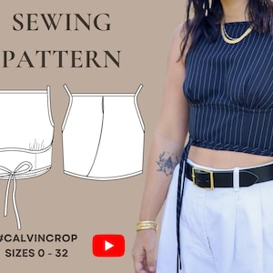 Calvin Crop PDF Sewing Pattern, Size Inclusive 0-32, Intermediate-Friendly + Detailed Video Tutorial, Square Neck, Corset Style, Elevated