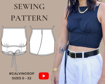 Calvin Crop PDF Sewing Pattern, Size Inclusive 0-32, Intermediate-Friendly + Detailed Video Tutorial, Square Neck, Corset Style, Elevated