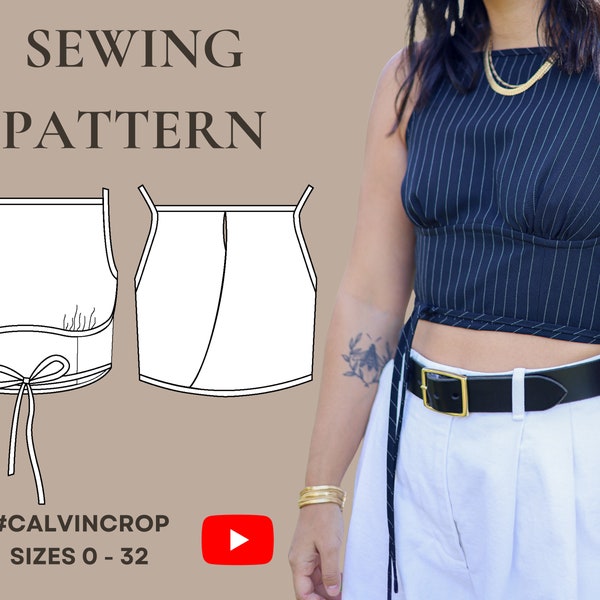 Calvin Crop PDF Sewing Pattern, Size Inclusive 0-32, Intermediate-Friendly + Detailed Video Tutorial, Square Neck, Corset Style, Elevated