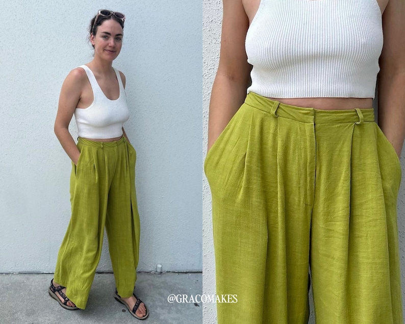 Tapioca Trousers PDF Pattern, Sizes 0-34, Beginner Sewing Pattern Video Tutorial, Wide Leg Pants, Pleated Trousers, Wide Leg Trousers image 8