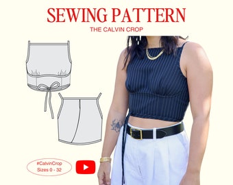 Calvin Crop PDF Sewing Pattern, Size Inclusive 0-32, Intermediate-Friendly + Detailed Video Tutorial, Square Neck, Corset Style, Elevated