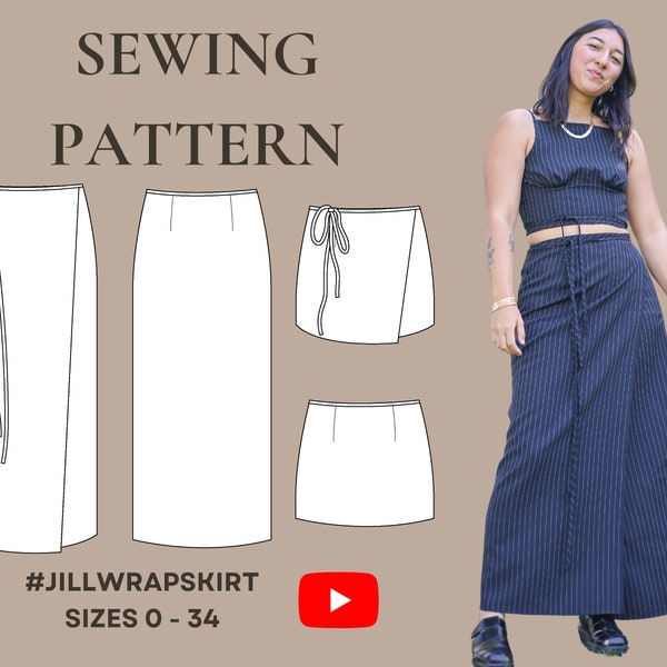 Jill Wrap Skirt PDF Sewing Pattern, Size Inclusive 0-34, Beginner-Friendly + Detailed Video Tutorial, Maxi Skirt, Mini Skirt, Wrap Around