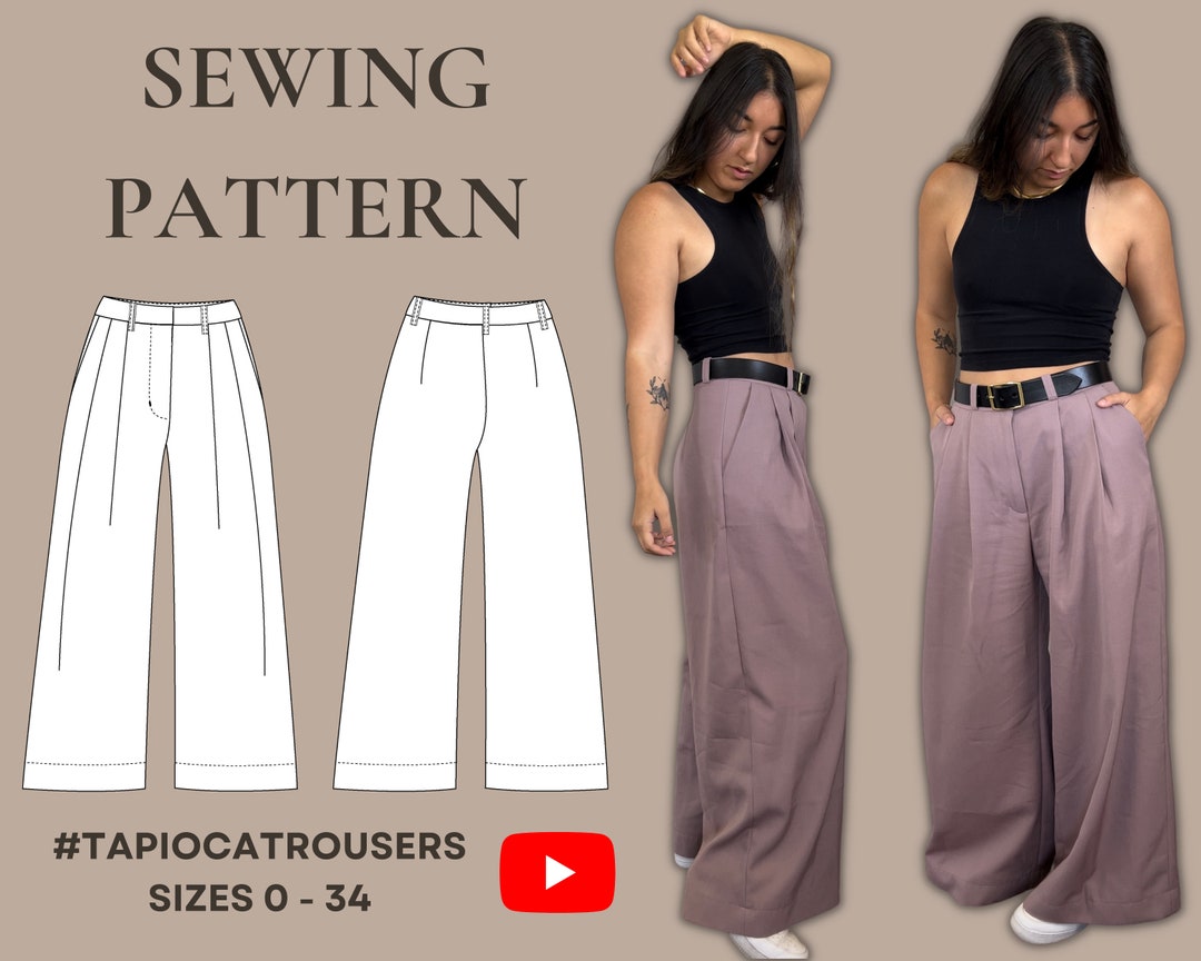 Tapioca Trousers PDF Pattern, Sizes 0-34, Beginner Sewing Pattern Video ...