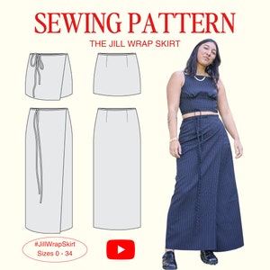 Jill Wrap Skirt PDF Sewing Pattern, Size Inclusive 0-34, Beginner-Friendly + Detailed Video Tutorial, Maxi Skirt, Mini Skirt, Wrap Around