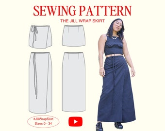 Jill Wrap Skirt PDF Sewing Pattern, Size Inclusive 0-34, Beginner-Friendly + Detailed Video Tutorial, Maxi Skirt, Mini Skirt, Wrap Around