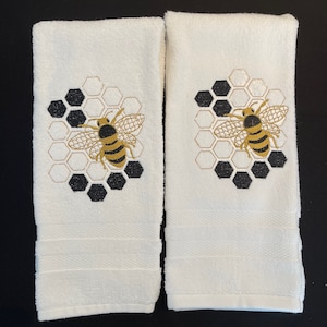 Bee with Honeycomb Hand Towel, Embroidered Towel