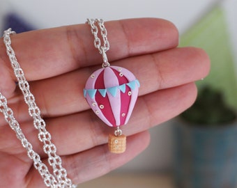 Handmade polymer clay hot air balloon necklace. Different colors available.