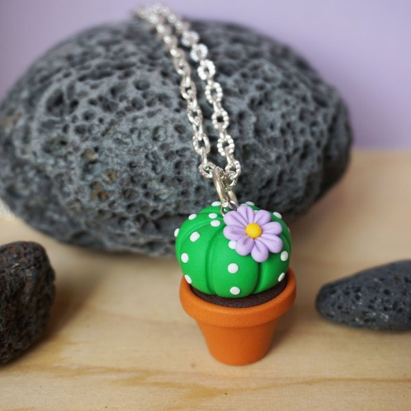 Collana Cactus Pianta Grassa in fimo - Fiore lilla