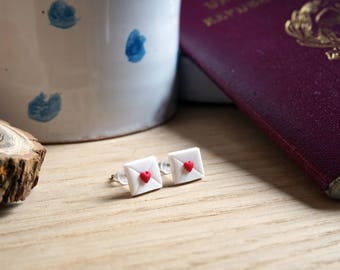 Fimo paper love letter stud earrings