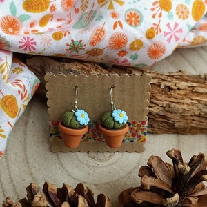 Fimo Cactus Succulent Plant pendant earrings Orange flower image 6