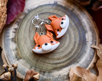 Kawaii Autumn fox earrings in polymer clay