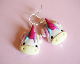 Fimo unicorn pendant earrings. Different colors available